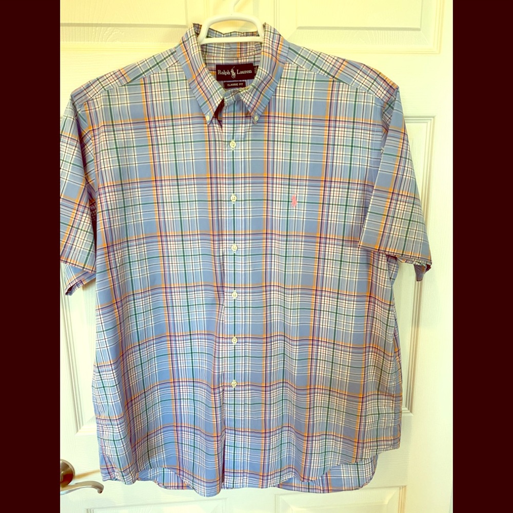 Ralph Lauren men’s multi color plaid SS shirt.